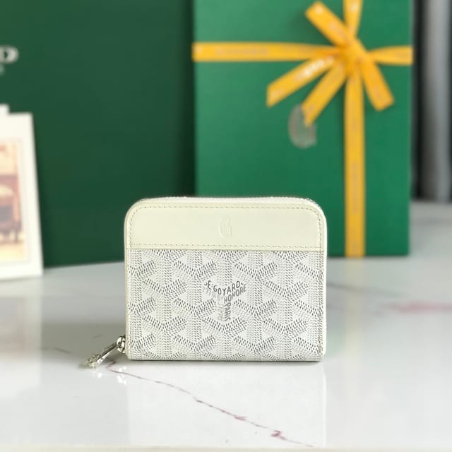 Goyard Matignon Mini Wallet 11cm White Goyardine Canvas And Calfskin