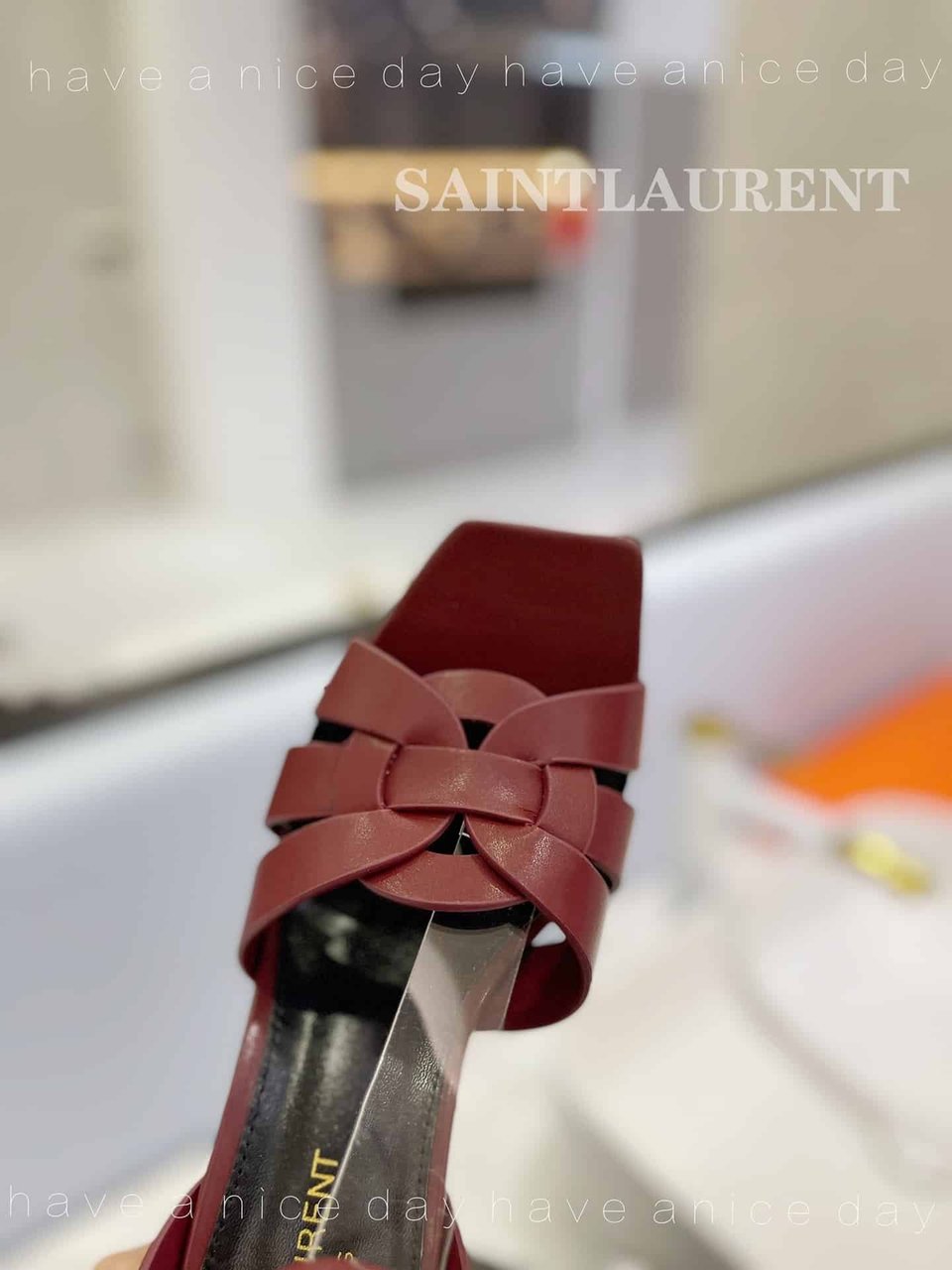 Saint Laurent Tribute Platform Sandals In Smooth Leather Burgundy view 6