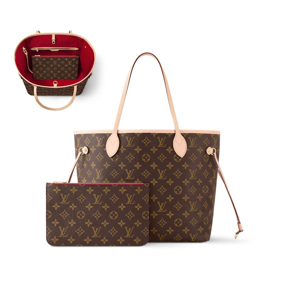 Louis Vuitton Neverfull MM Monogram Canvas Tote Bag Cerise Red 31cm M46987 view 2