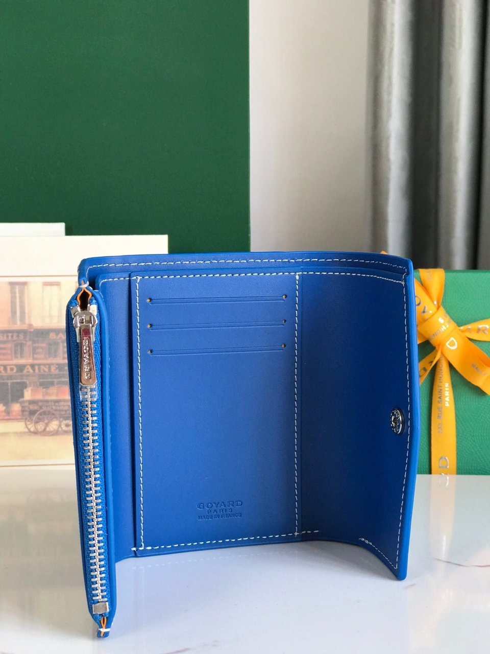 Goyard Saint-Gabriel Wallet 12 Cm Sapphire Blue Calfskin And Goyardine Canvas view 5