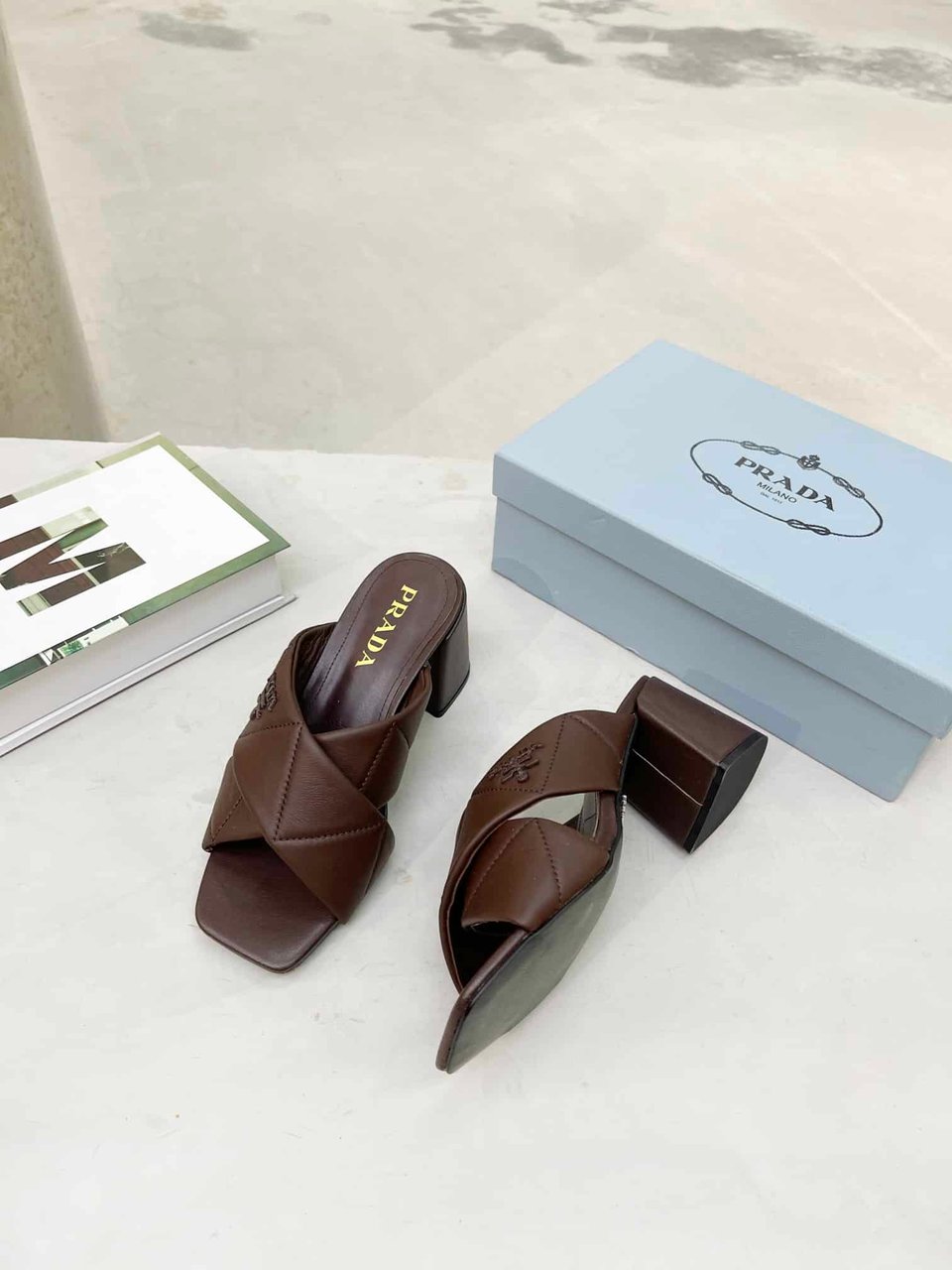 Prada Crossover Nappa Leather Sandals In Dark Brown view 4
