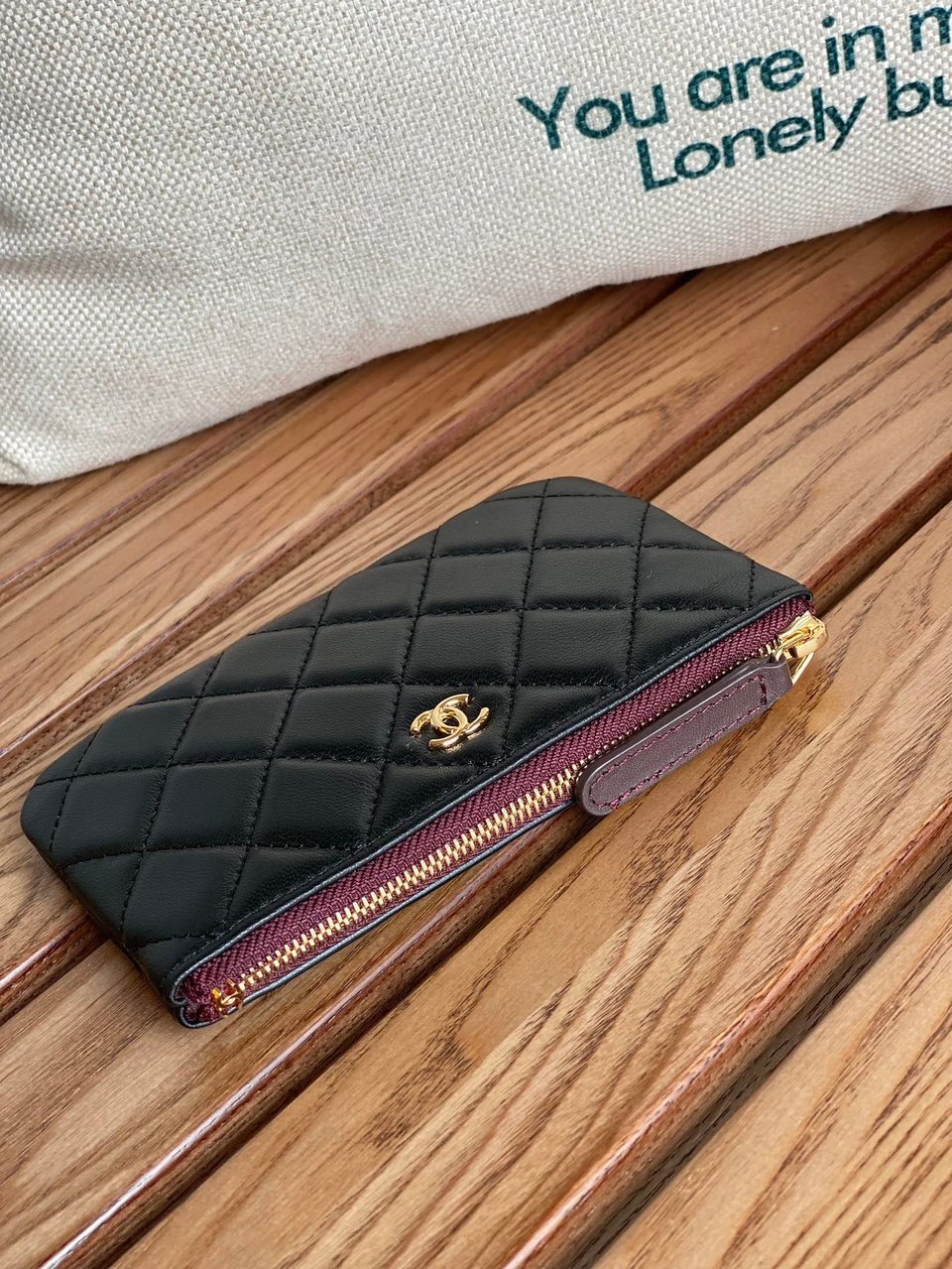 Chanel Zipped Wallet 15 Black Lambskin Gold Hardware view 4
