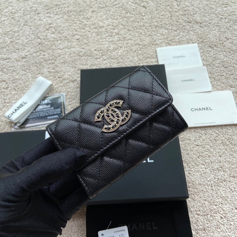 Chanel Small Wallet 11Cm Black Caviar Light Gold Leather Hardware view 8