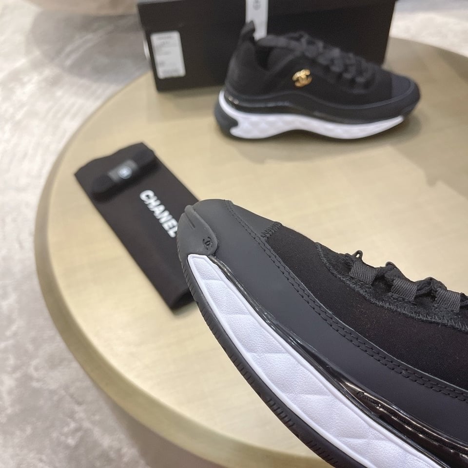 Chanel Logo Low Top Trainer Sneakers Black G35617 view 7