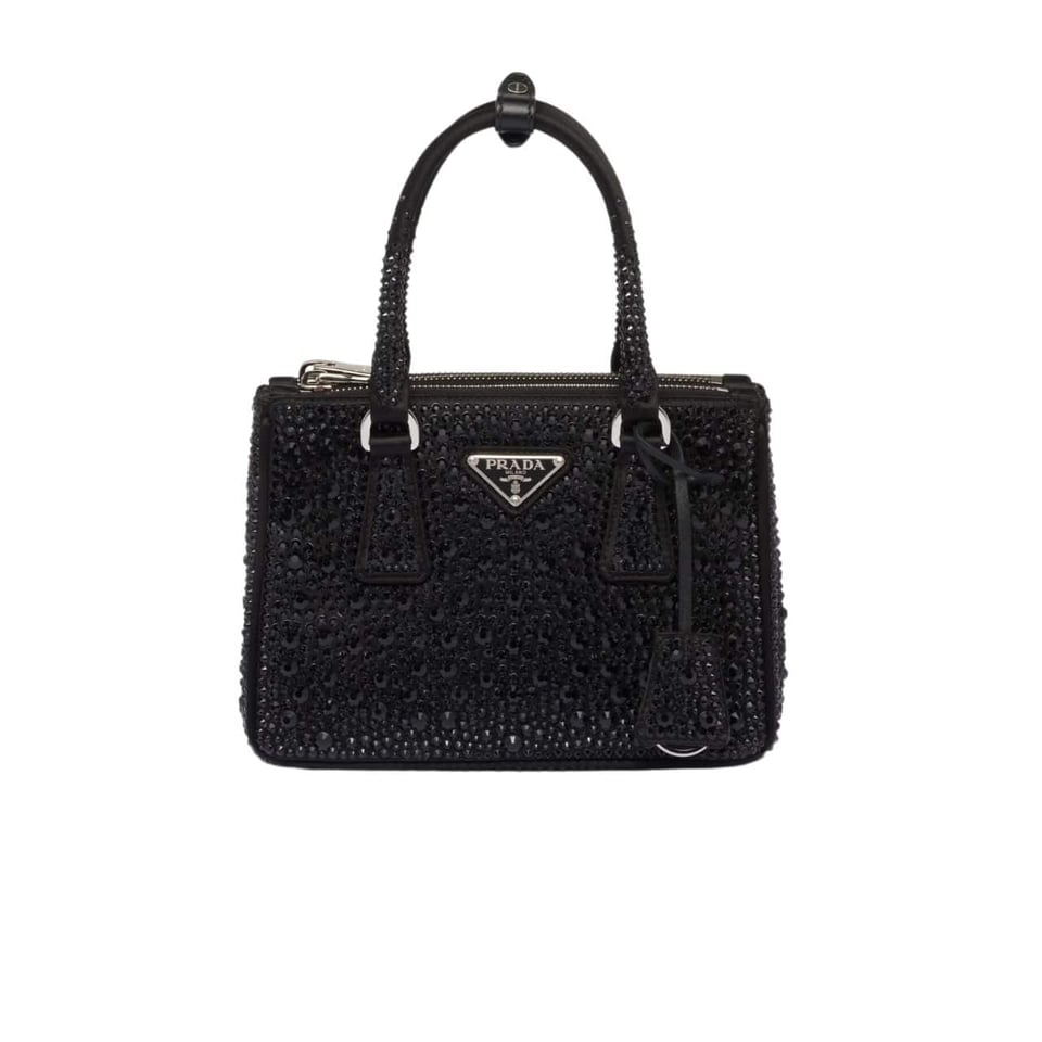 Prada Galleria Satin Mini Bag With Crystals Black 23Cm