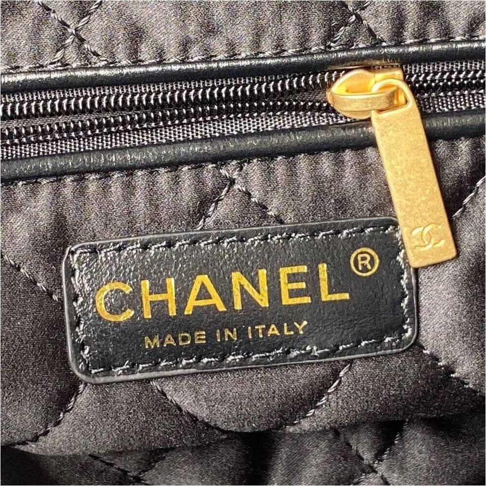 Chanel 22 Small Handbag Shiny Calfskin Black Gold view 12