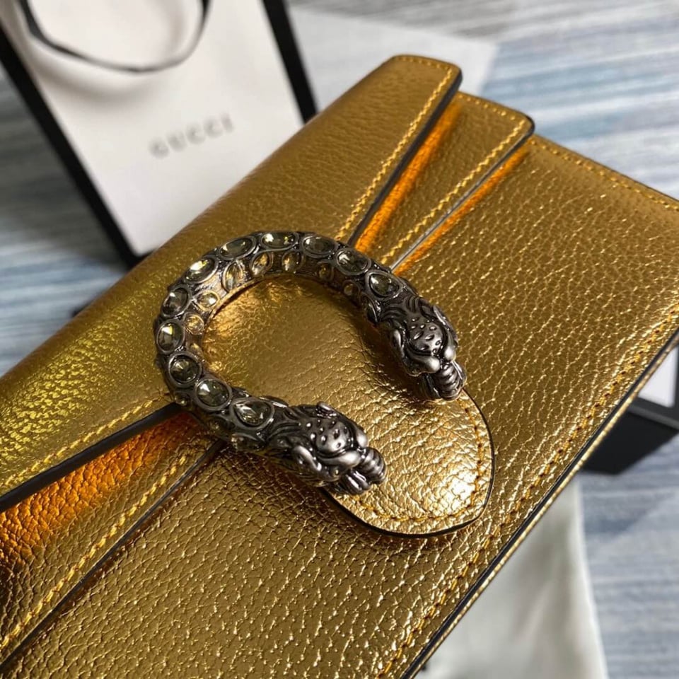 Gucci Dionysus Super Mini Bag in Gold view 5