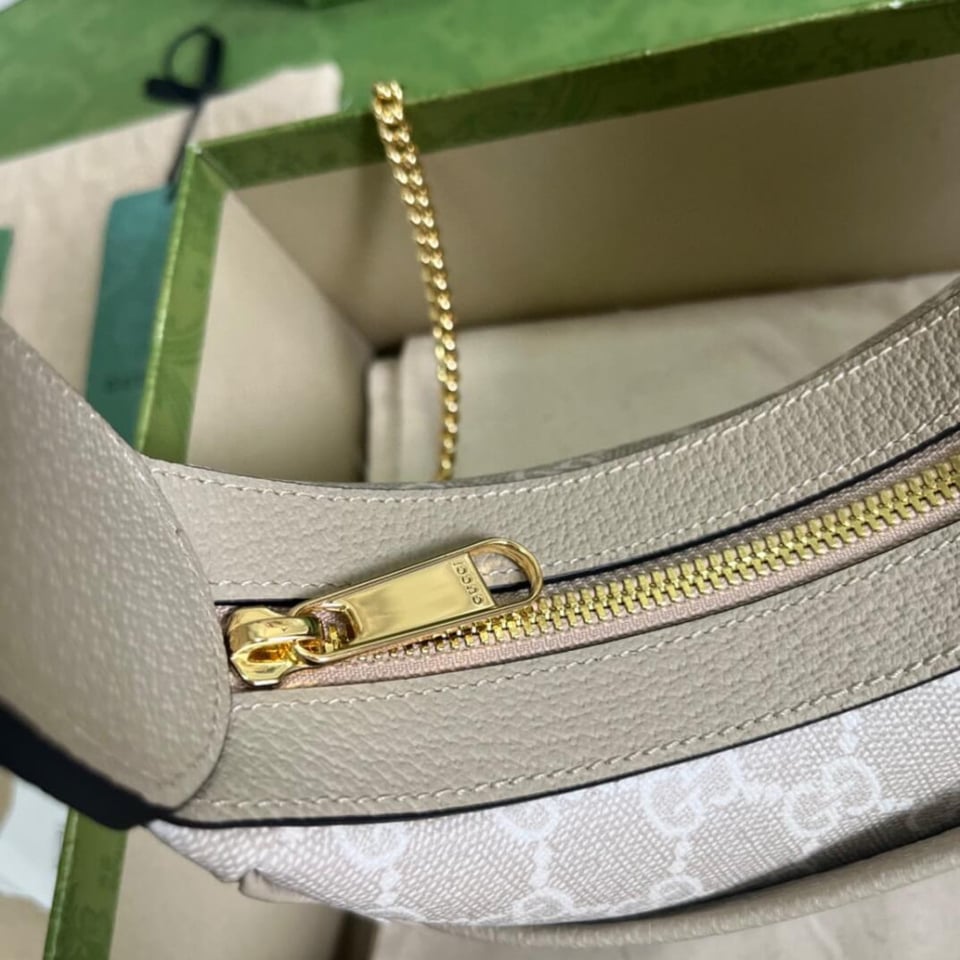 Gucci Half-Moon-Shaped Mini Bag with Interlocking G Oatmeal view 13