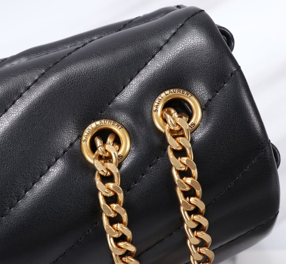 Saint Laurent Loulou Small Chain Bag In Matelassã‰ Y Black Gold 23Cm view 4