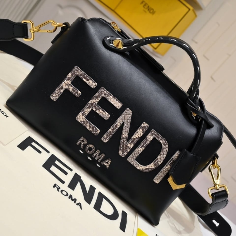 Fendi By The Way Medium Boston Bag Elaphe Black 27cm view 4