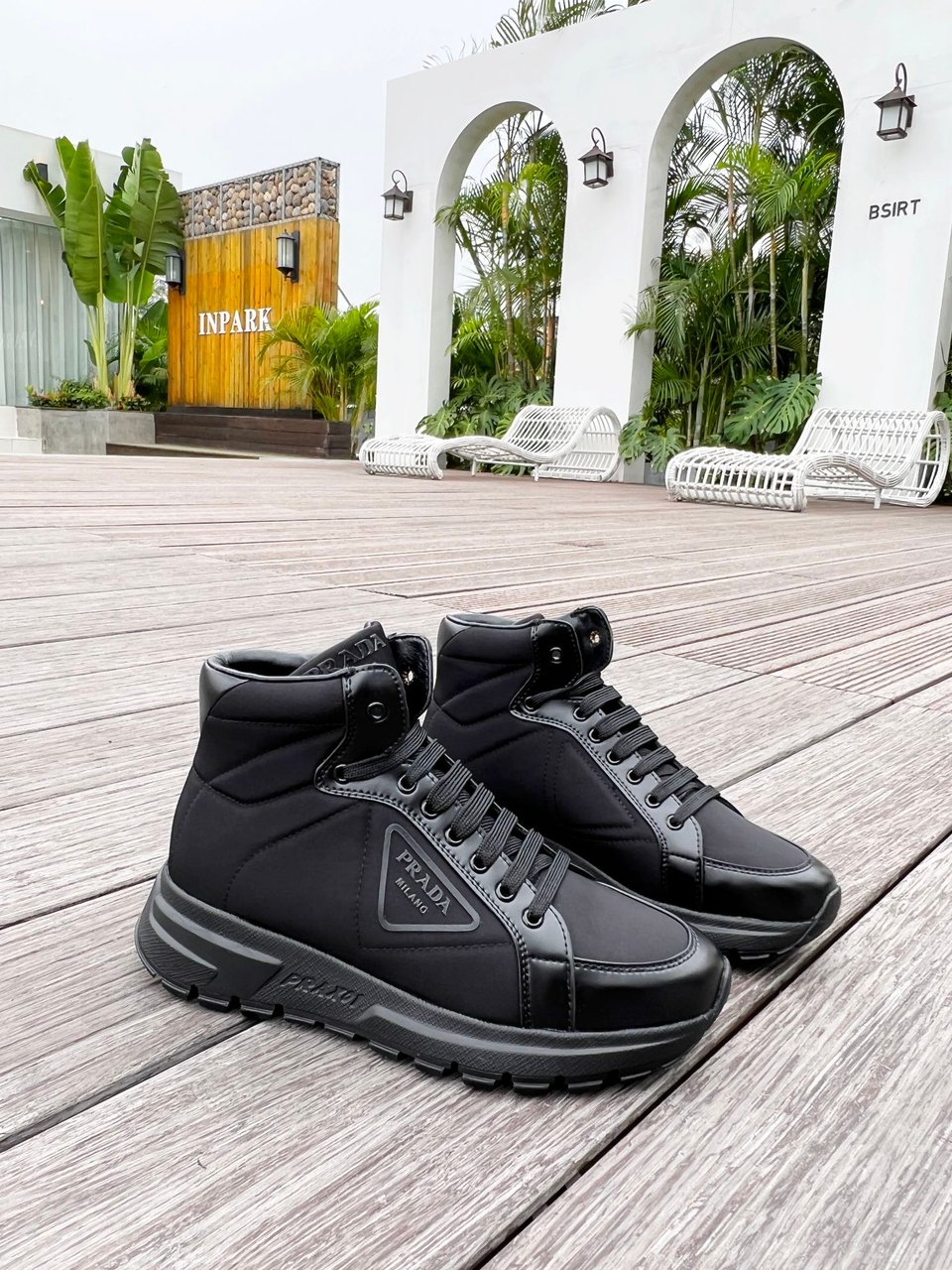 Prada Prax 01 Re-Nylon And Brushed Leather Sneakers Black 4T35923Lf5F0002 view 6