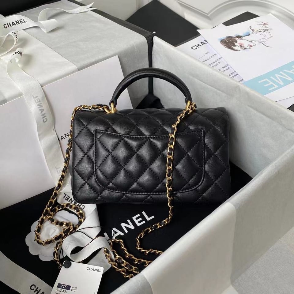 Chanel Mini Flap Bag With Top Handle Black 20Cm As2431 view 5