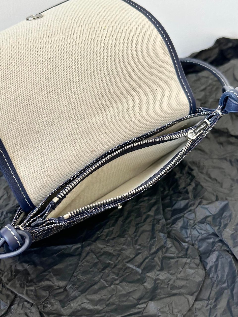 Goyard Plumet Pocket Wallet 20cm Navy Blue Goyardine Canvas And Lambskin Trim view 6