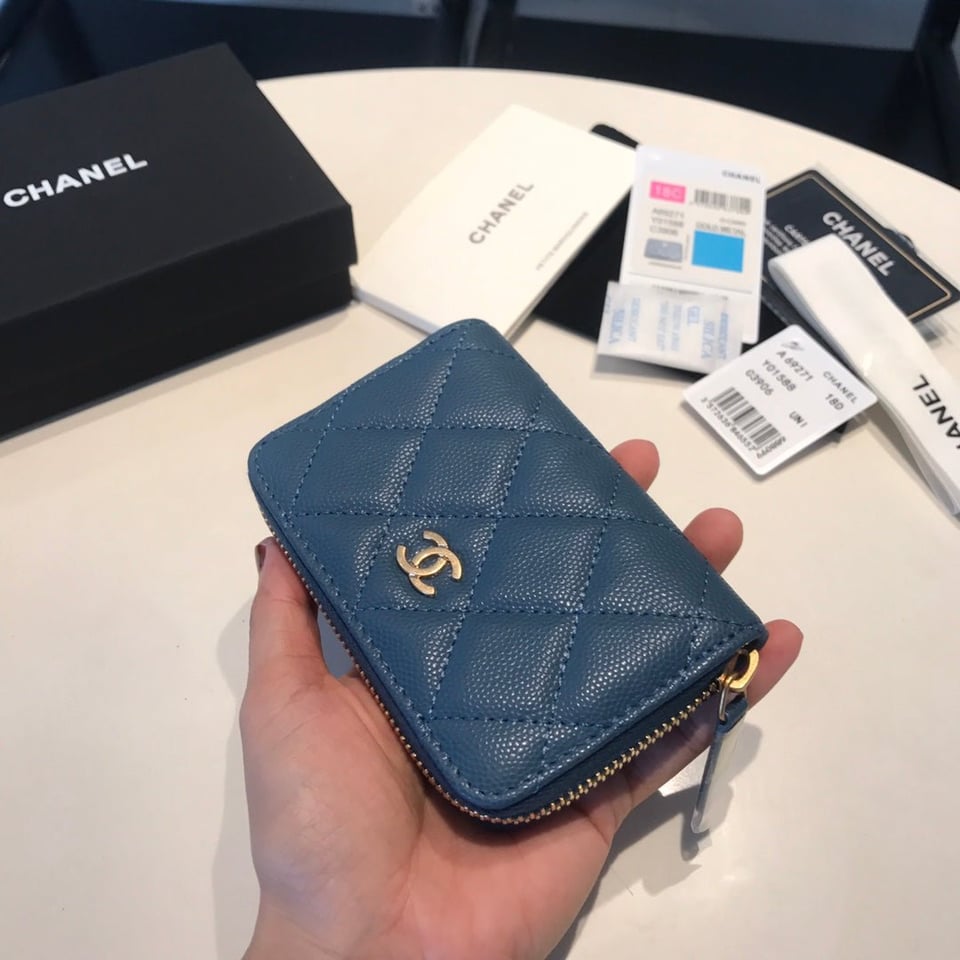 Chanel Zipped Coin Basic Purse 11 Aegean Calfskin Gold Icon view 7