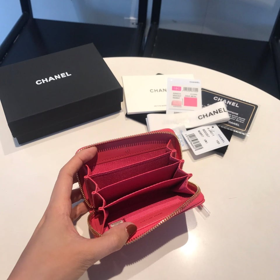 Chanel Zipped Caviar Purse 11 Red Pink Calfskin Gold Icon view 8