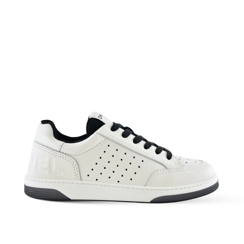 Chanel White/Black Leather Logo Sneakers view 2