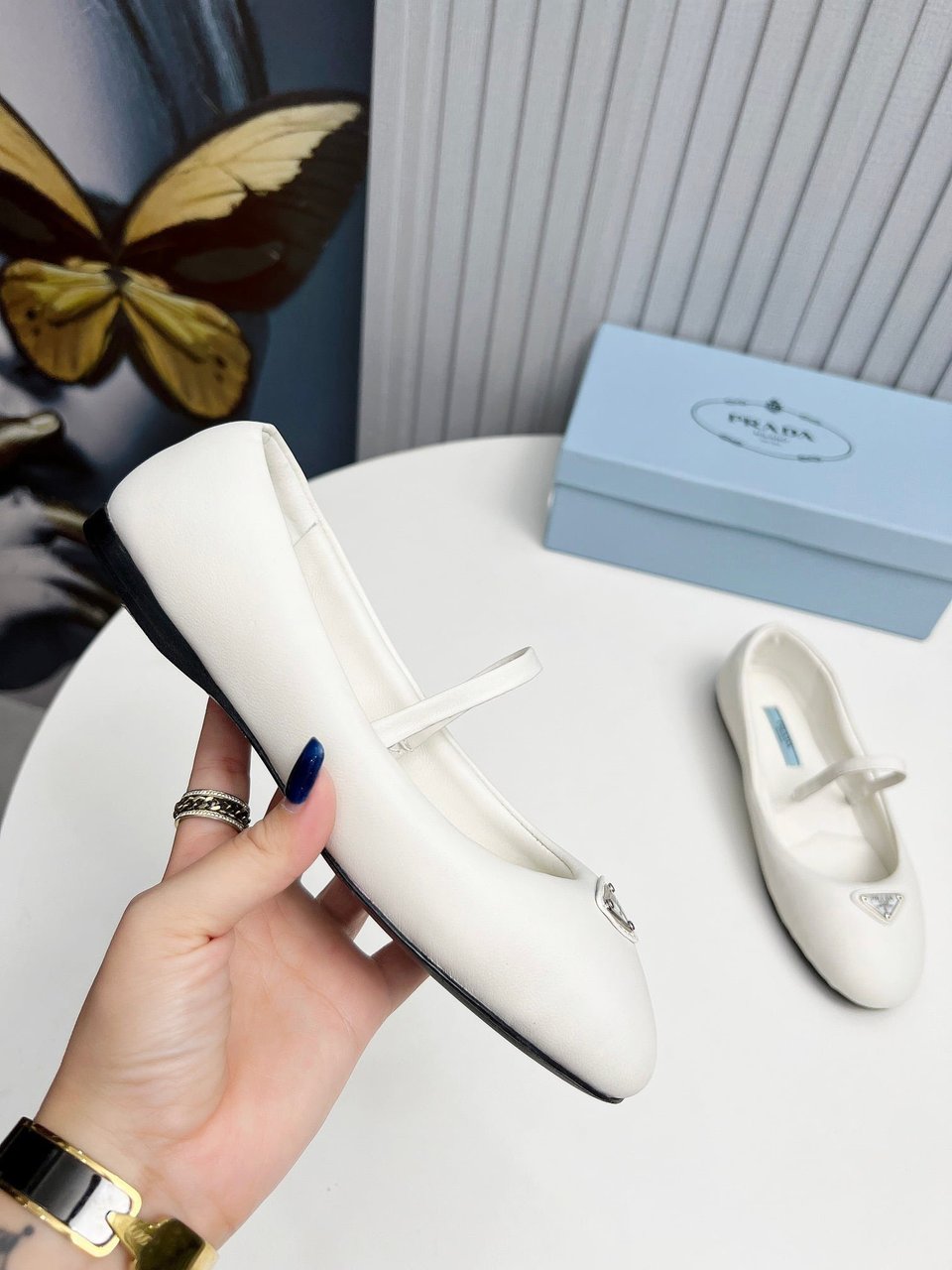 Prada Soft Padded Nappa Leather Ballerinas White view 4
