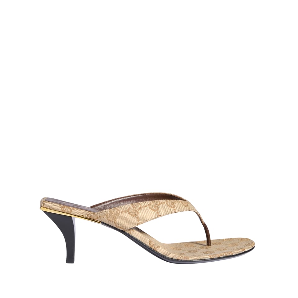 Gucci Women’s Vittoria Thong Sand And Dark Brown GG Canvas ‎870786