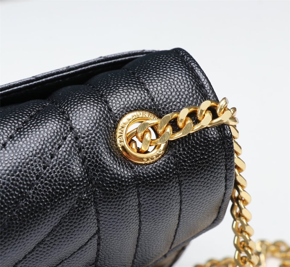 Saint Laurent Envelope Small Bag In Mix Matelasse Grain De Poudre Embossed Black Gold 21Cm view 5