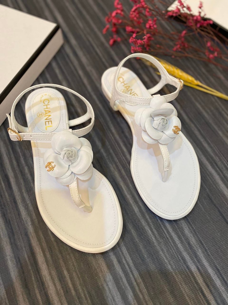 Chanel Jelly Rubber Camellia Sandals White view 3