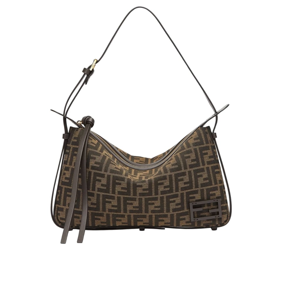 Fendi Simply Fendi Medium Brown Ff Jacquard Fabric Bag 25Cm