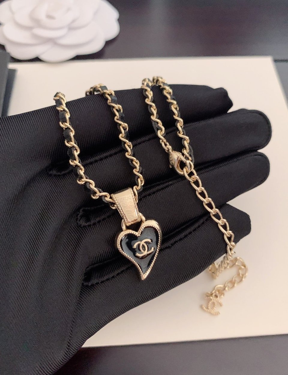 Chanel Domestic Necklace Gold Metal And Black Heart view 3