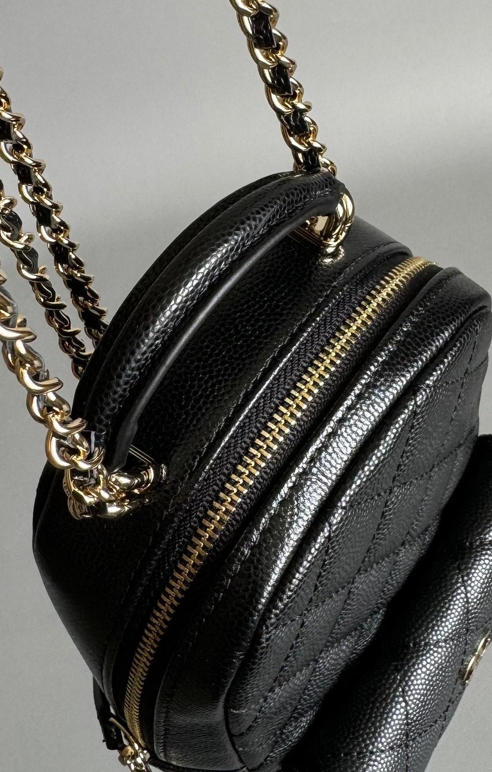 Chanel Mini 18 Backpack Black Caviar Light Gold Hardware view 6