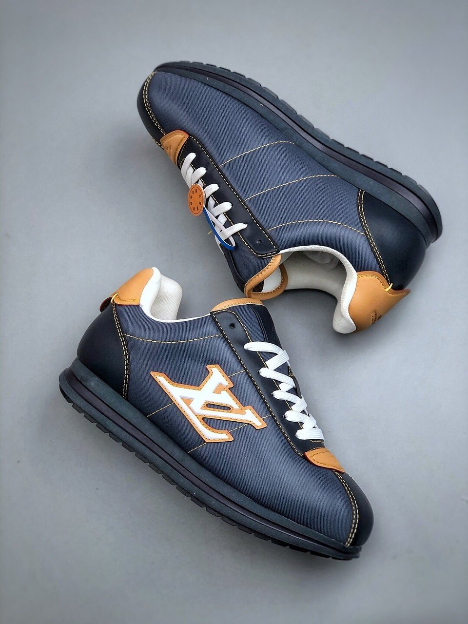 Louis Vuitton Navy Blue Leather Sneakers For Men view 7