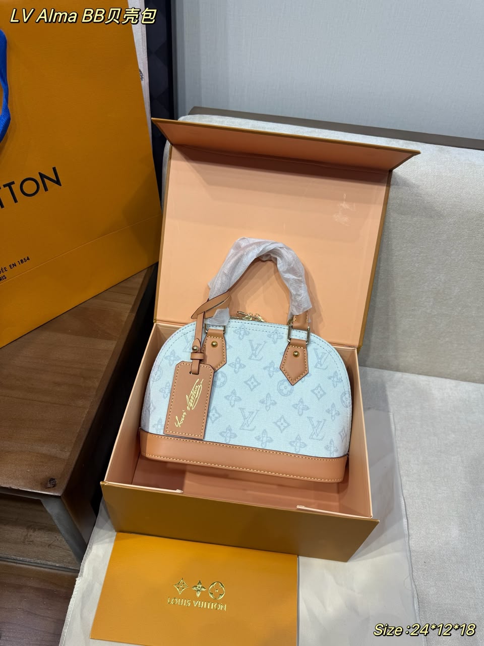 Louis Vuitton Alma BB Bag Monogram Origine Bleu Courrier 23.5cm M27526 view 2