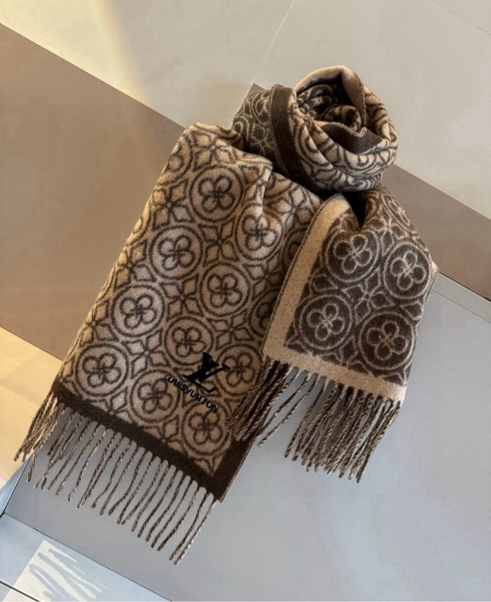 Louis Vuitton Monogram Cashmere Jacquard Scarf Brown For Women 180cm view 5