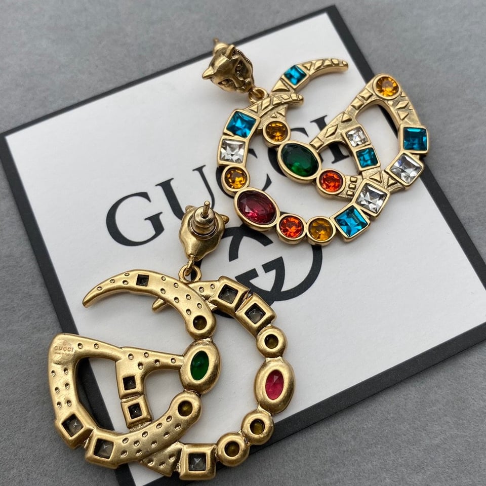 Gucci Gg Crystal In Gold Earrings view 2