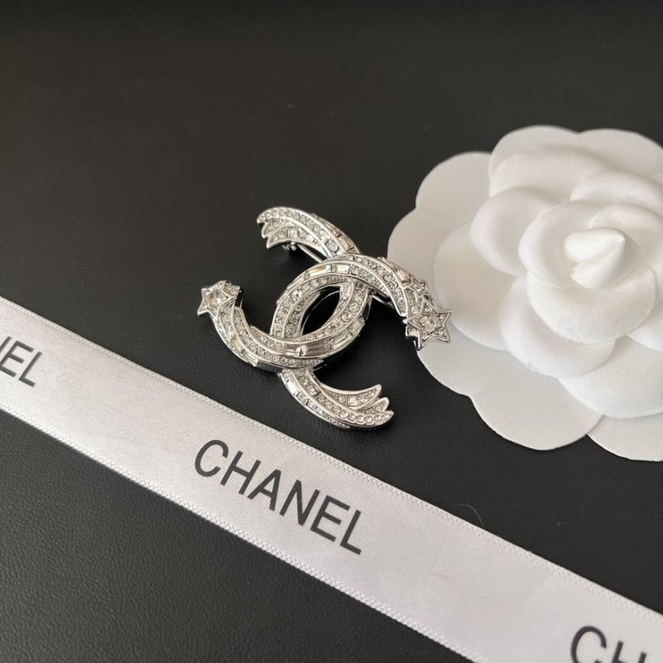 Chanel Cc Brooch Silver With Stones Attached And Two Stars view 2