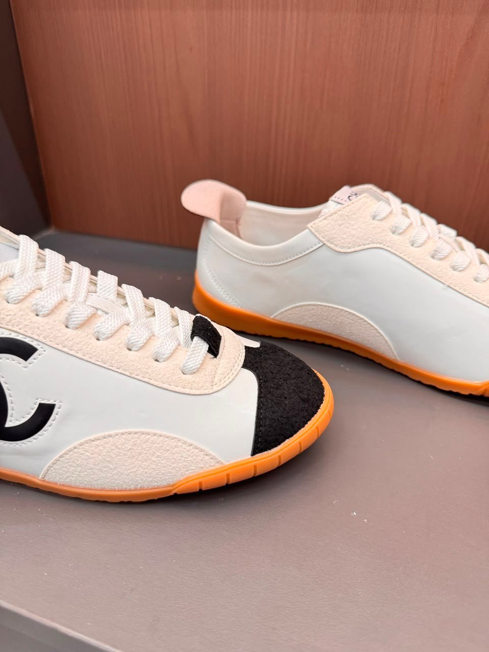 Chanel Calfskin Suede Sneakers with Gum Sole White Black &amp; Gum G39860 view 6