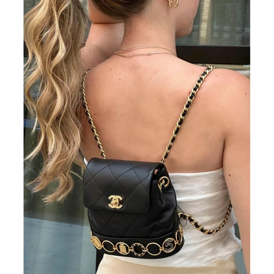 Chanel Small Backpack in Black Calfskin view 4