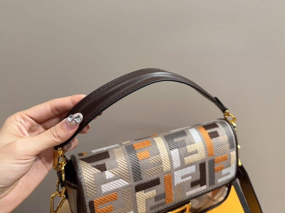 Fendi Baguette Multicolor Canvas Bag With Ff Embroidery 25Cm 8Br600Anh4F1Mql view 3