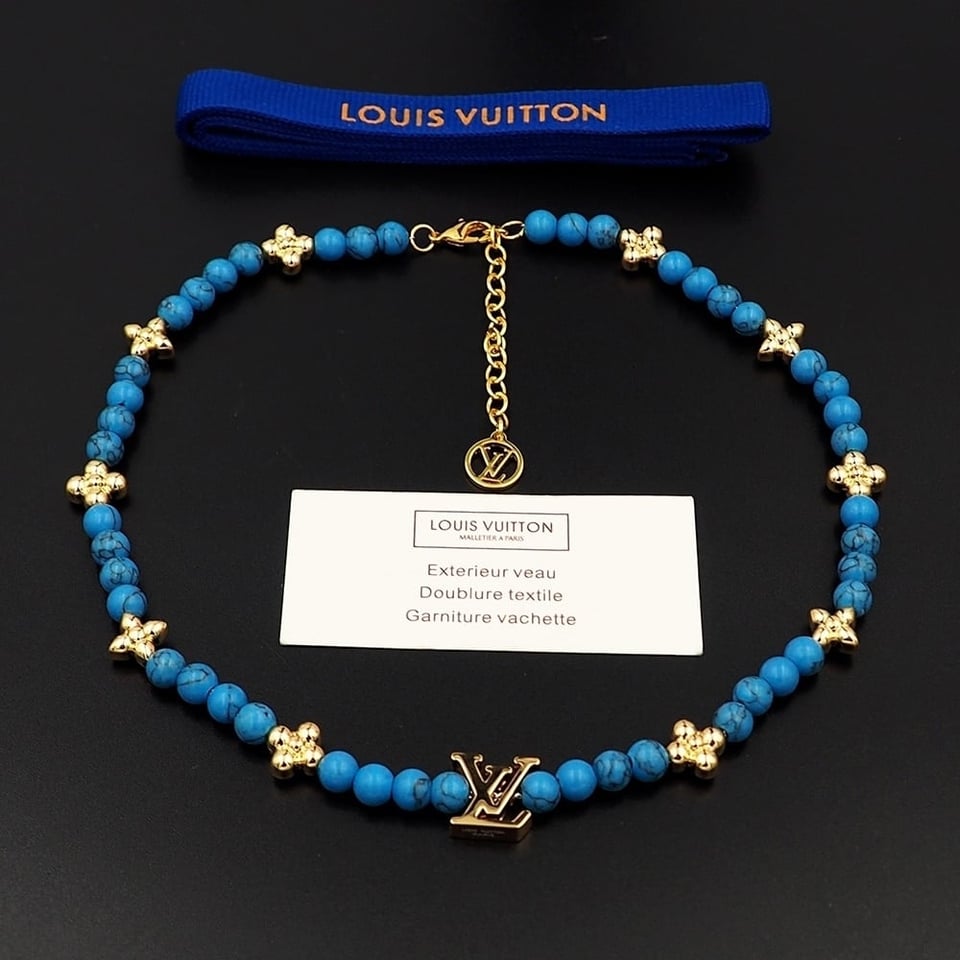 Louis Vuitton Turquoise Pearl Necklace Blue view 4