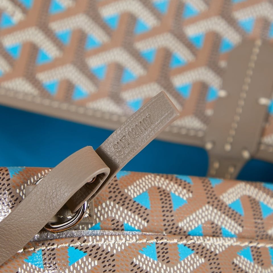 Goyard Saint Louis Pm 34Cm Brown Sky Blue Canvas Chevroches Calfskin view 8