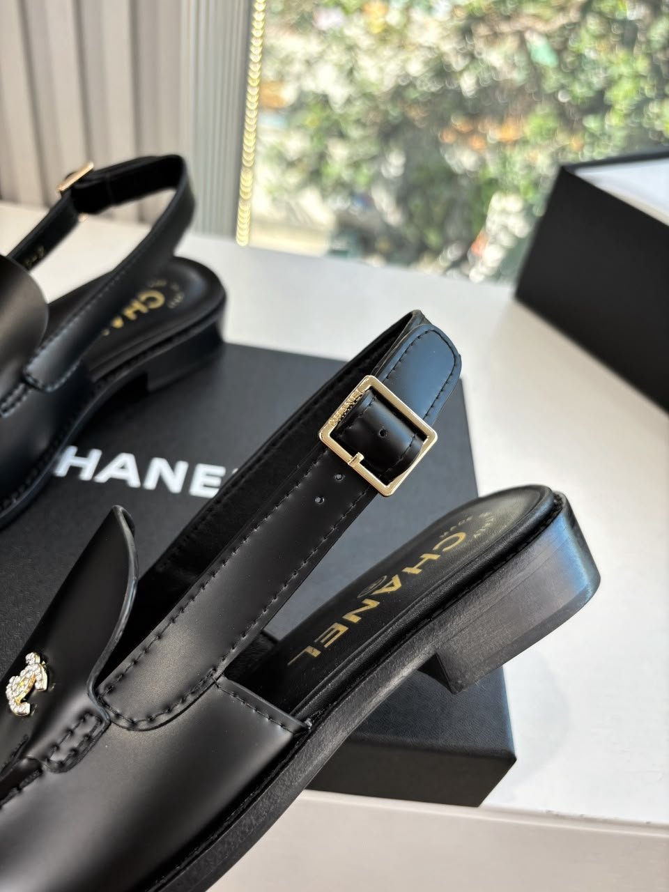 Chanel Calfskin Slingback Mules with CC Logo Black Calfskin G39842 view 6