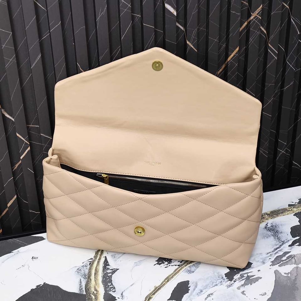 Saint Laurent Sade Puffy Leather Envelope Clutch Bag Beige view 8