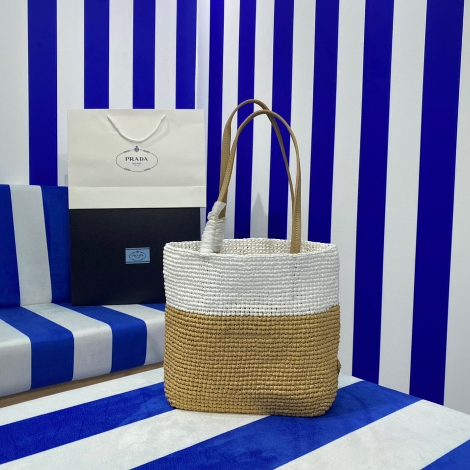 Prada Raffia Tote Bag Beige 23cm view 10