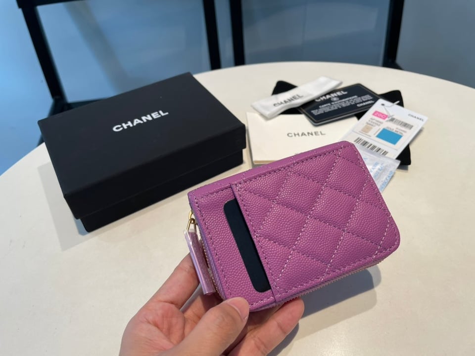 Chanel Zipped Coin Purse 11 Pink Grained Calfskin view 6
