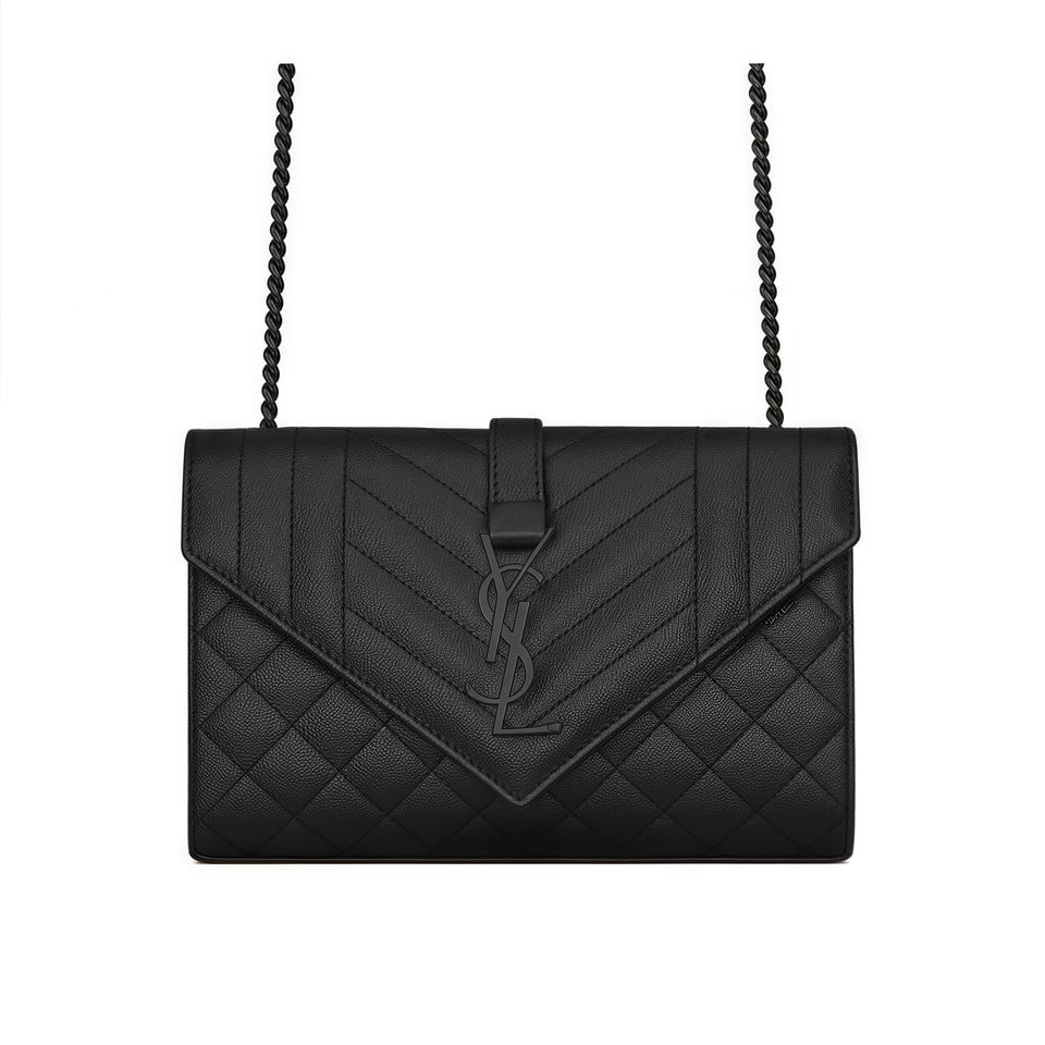 Saint Laurent Envelope Small Bag In Mix Matelasse Grain De Poudre Embossed Black Noir view 2