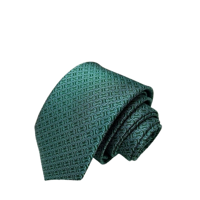 Hermes Green Pattern Canvas Tie For Men