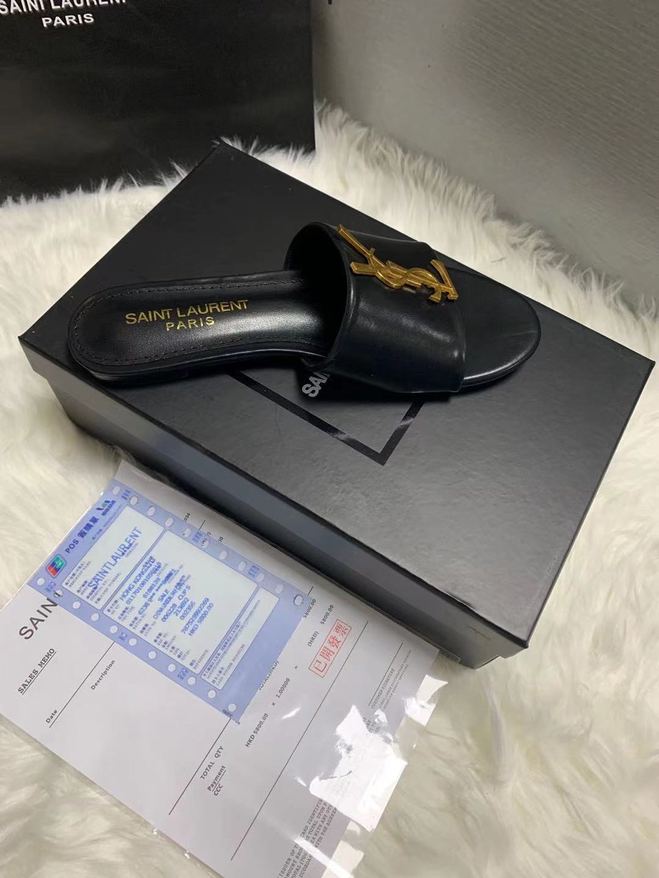 Saint Laurent Logo Slippers Black view 3