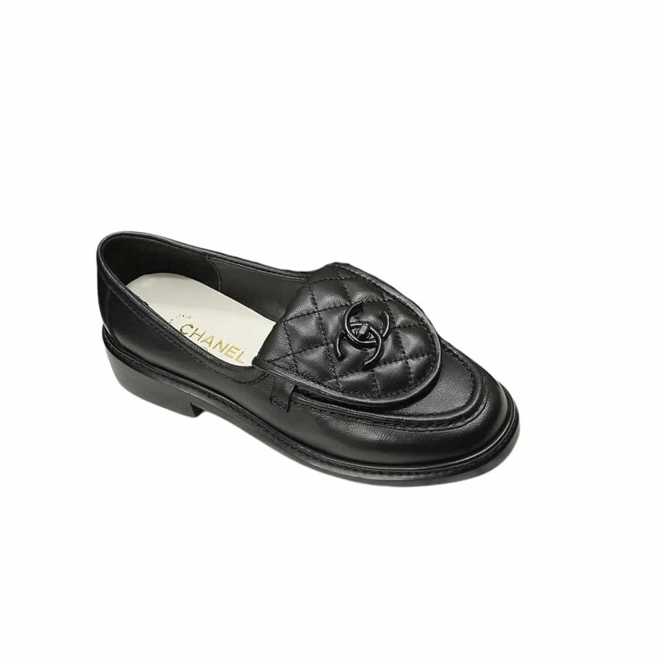Chanel Cc Nib Turnlock Moccasins Flat Loafers Black view 2
