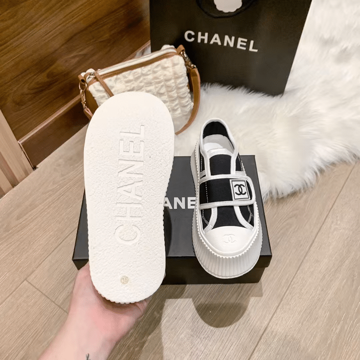 Chanel White Cc Cap Toe Slipon Sneaker Black view 3