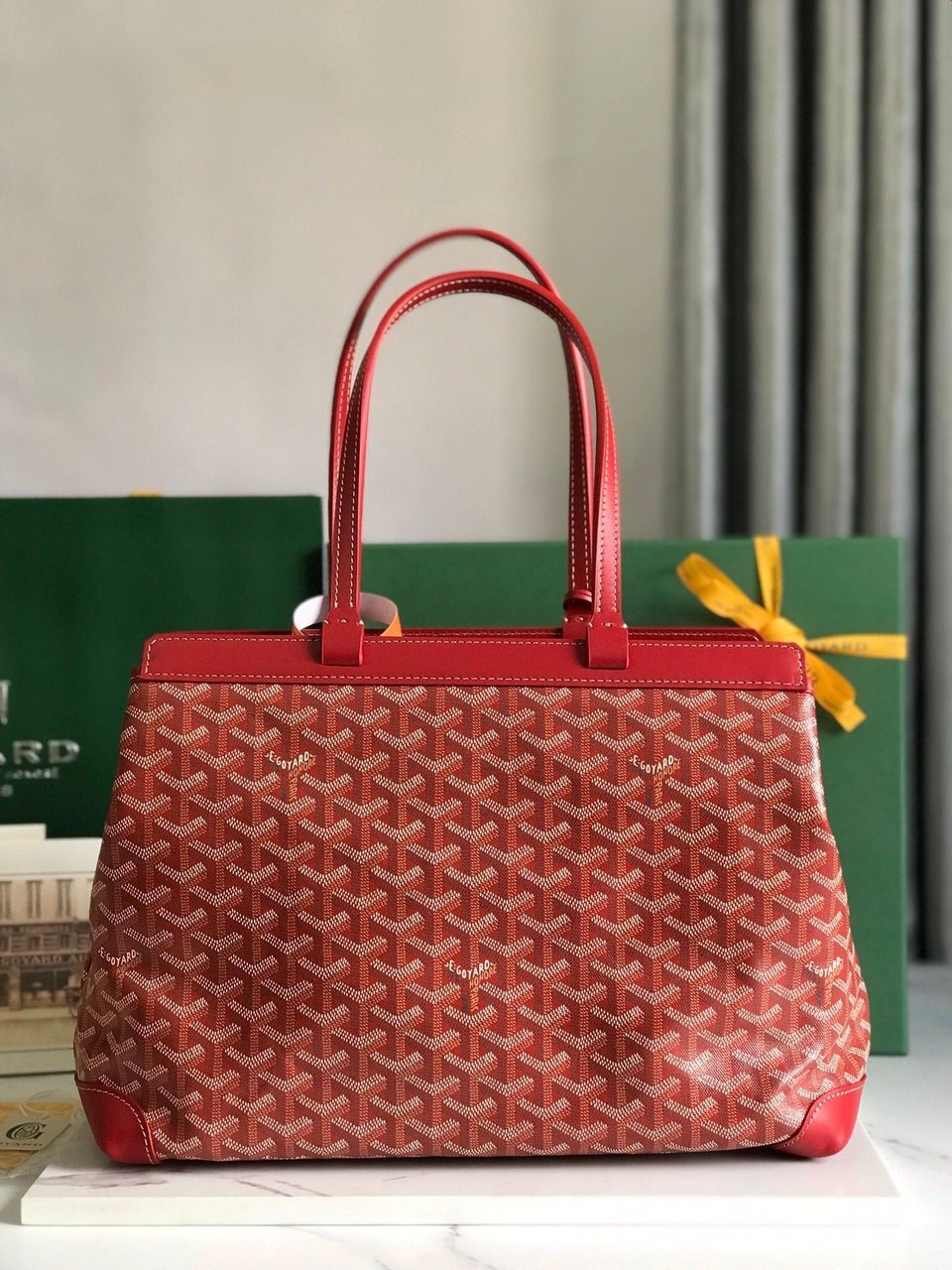 Goyard Bellechasse Biaude Pm Bag 36cm Classic Red Goyardine Canvas And Calfskin Trim view 9
