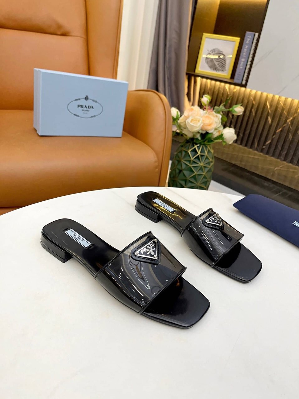 Prada Logo Plaque Slip On Black view 7
