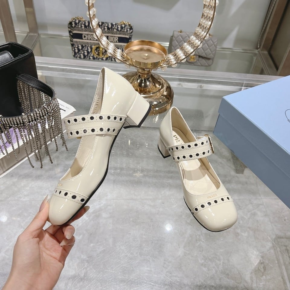 Prada Patent Leather Mary Jane Pumps White view 4