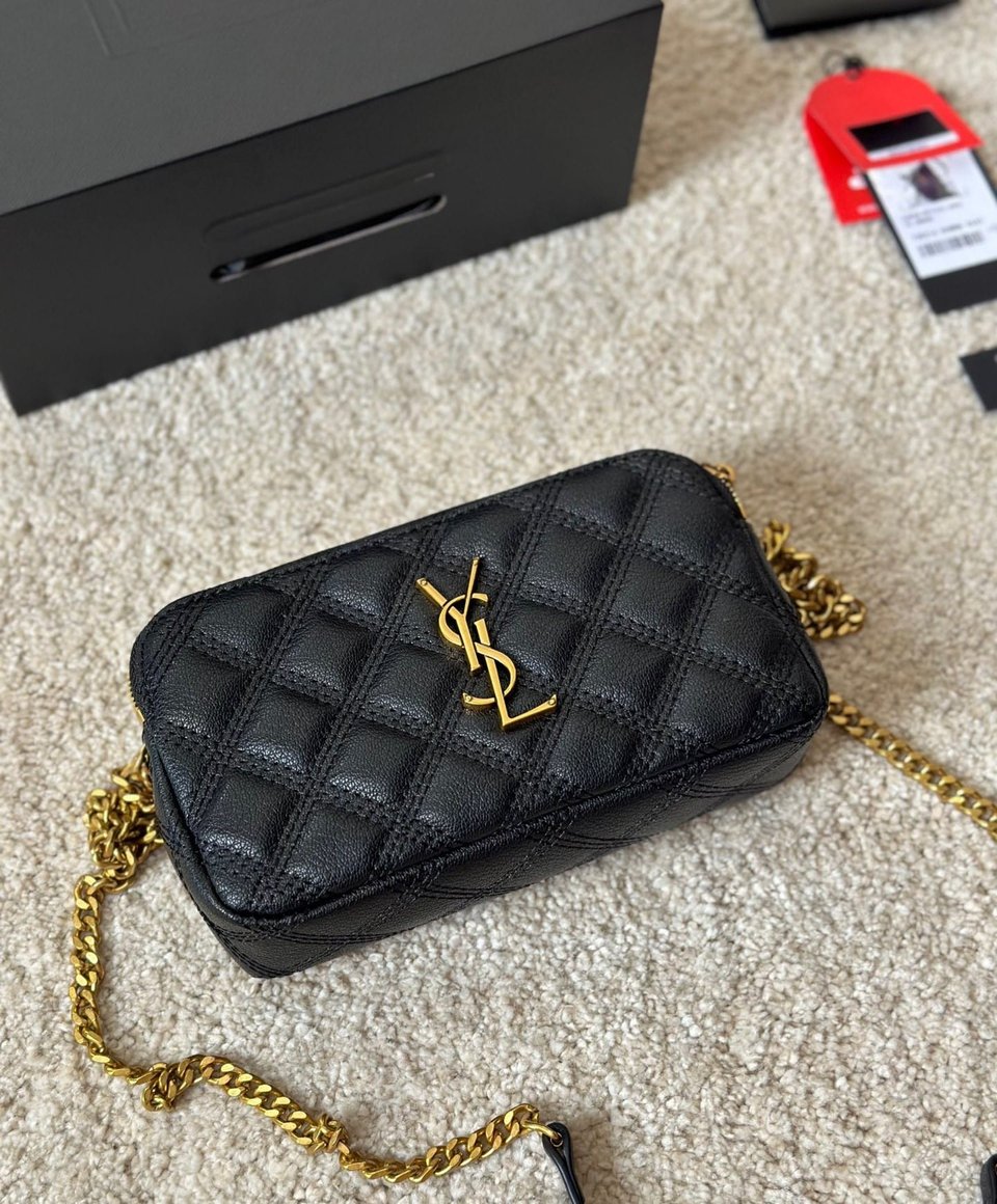 Saint Laurent Becky Quilted Double Zip Pouch Bag Black 20Cm view 6